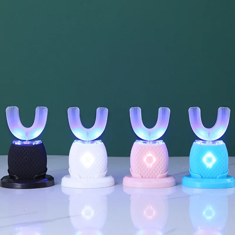 Sonic Silicone Electric Toothbrush U Shape 360 Degree Mouth Cleansing Automatic Toothbrush Cold Blue Light Teeth Whitening Brush